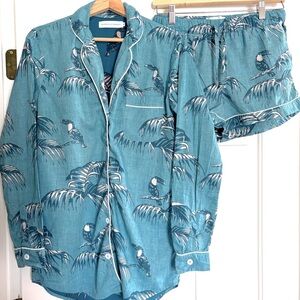 Desmond & Dempsey Fine Cotton Toucan Tropical Pajama Short Set, M